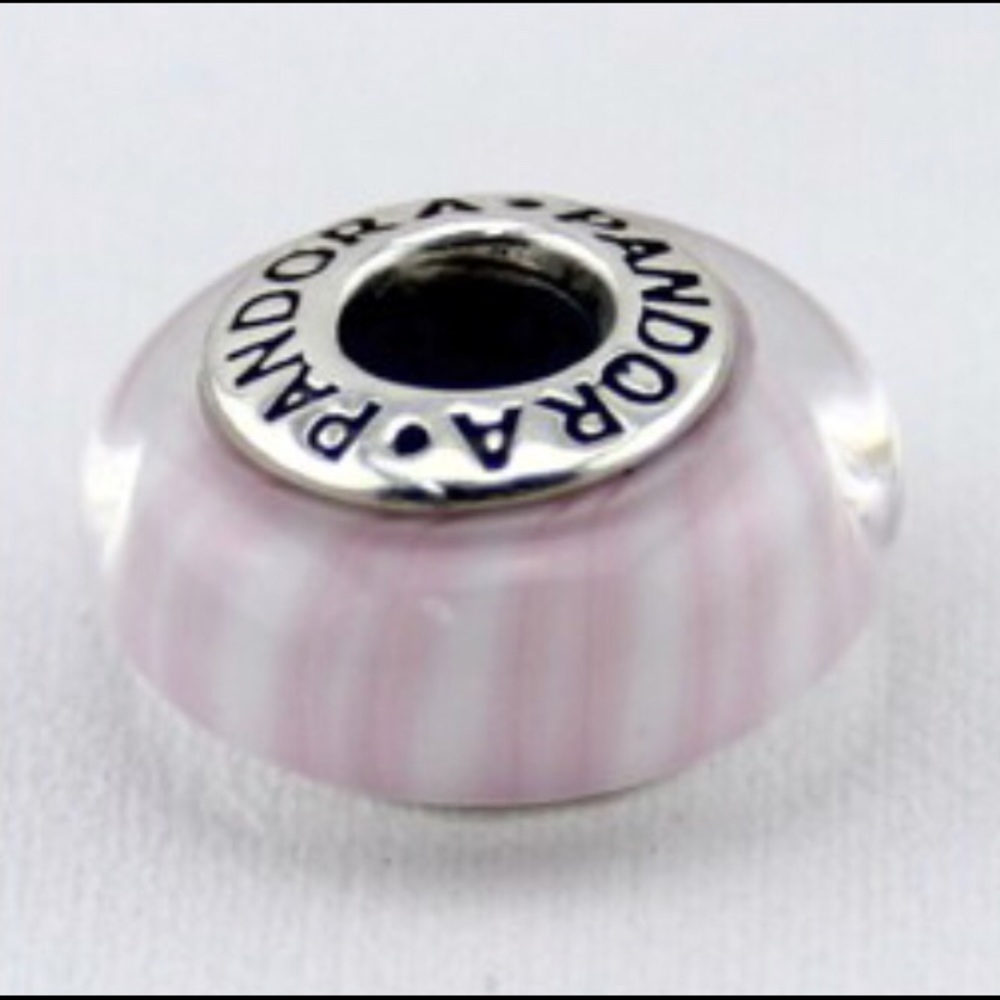 PINK WHITE stripes PANDORA CANDY murano GLASS BEAD CHARM authentic for bracelet